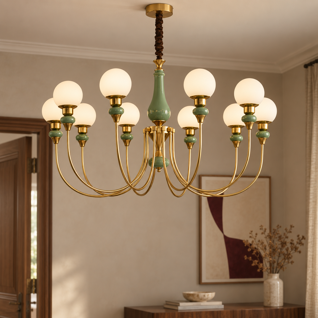 8-Light Globe Chandelier 100cm - Gold Remote Dimmable Dining Room Light