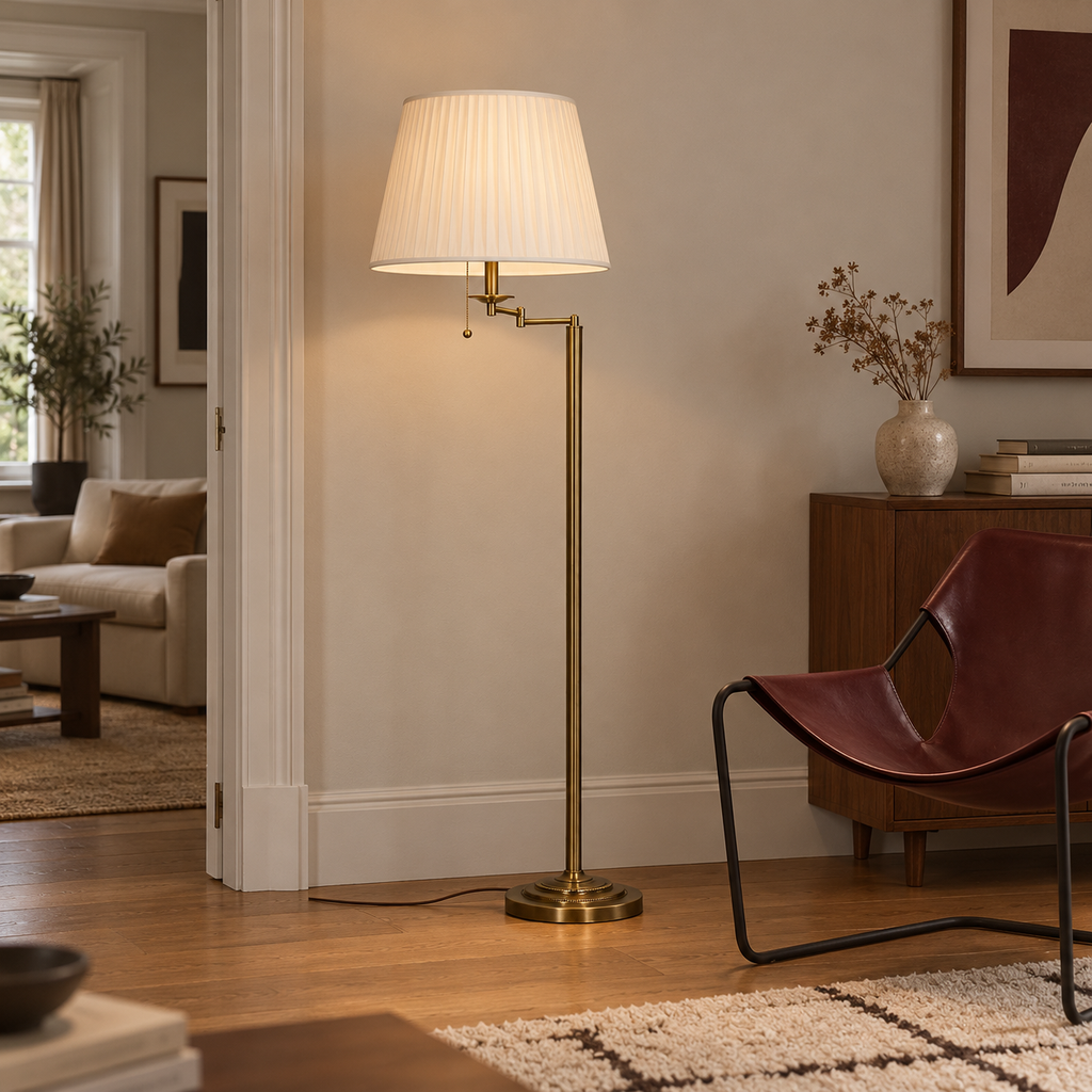 Retro Floor Lamp 160cm - Adjustable Fabric Shade Living Room Light