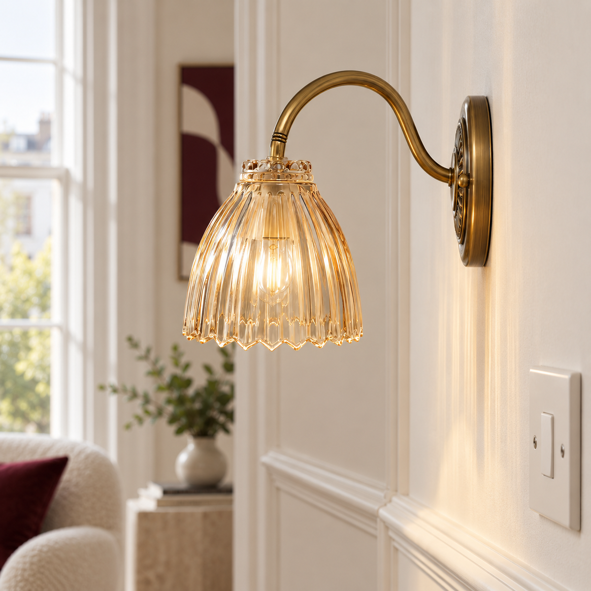 Amber Glass Lamp Shade 10cm - Ribbed Replacement Pendant Shade