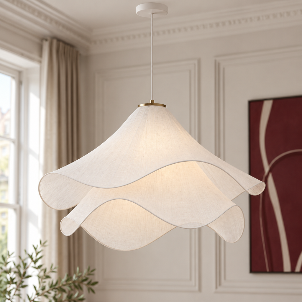 White Petal Pendant Light - Double-Layer Fabric Flower Chandelier for Dining Room & Bedroom