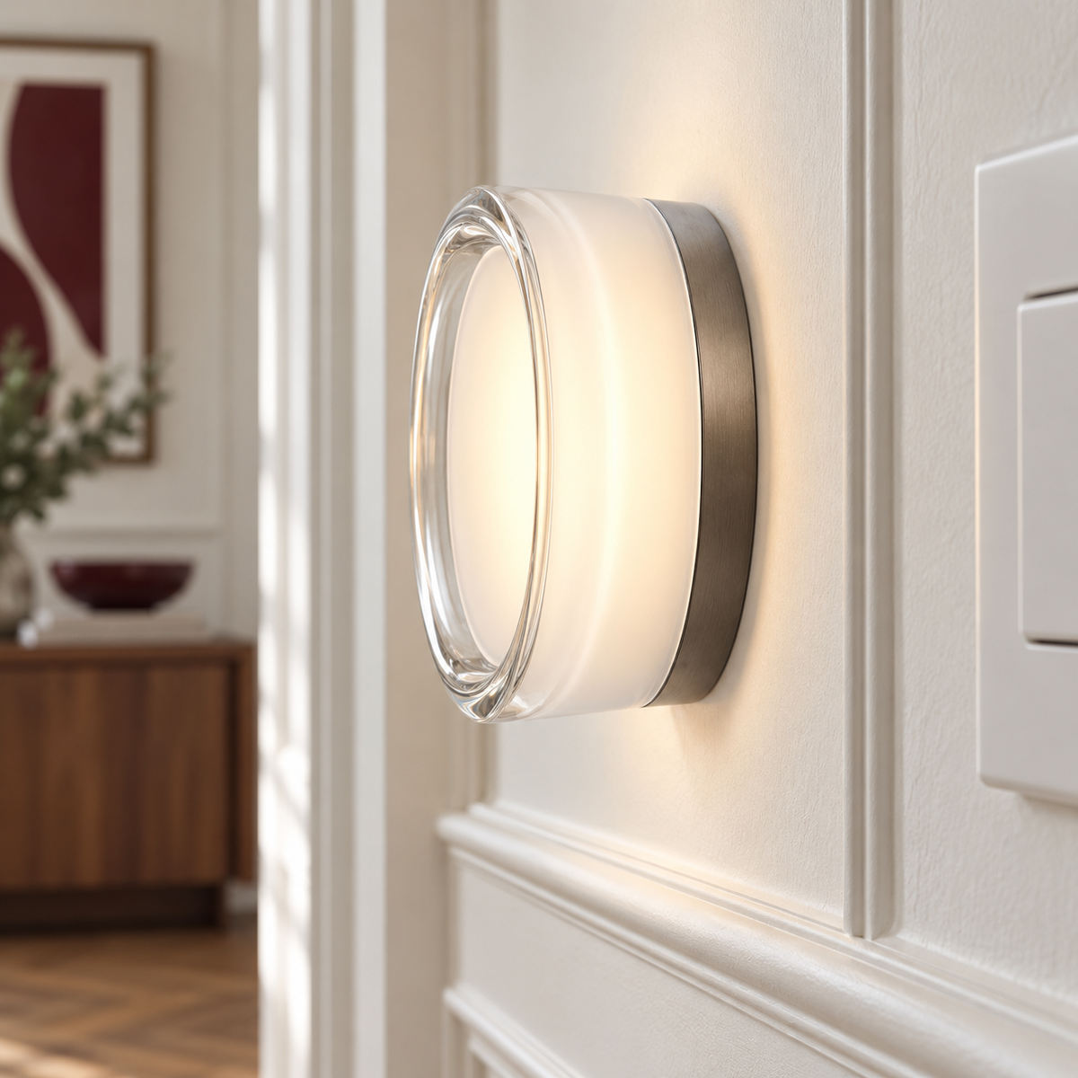 Round LED Wall Light 13.5cm - Acrylic Disc Hallway & Bedside Sconce