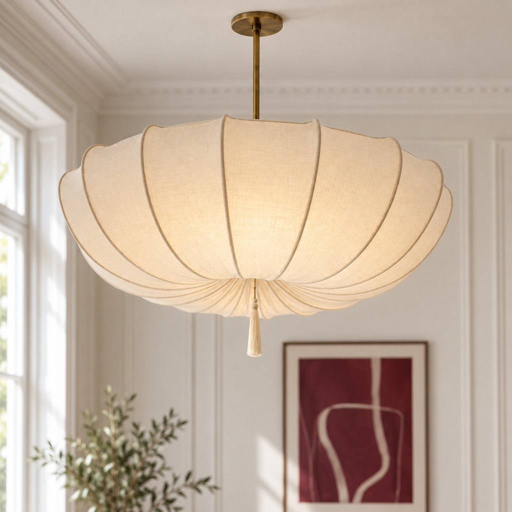 Wabi Sabi Fabric Pendant Light - Handmade Sculptural Chandelier for Dining Room & Restaurant