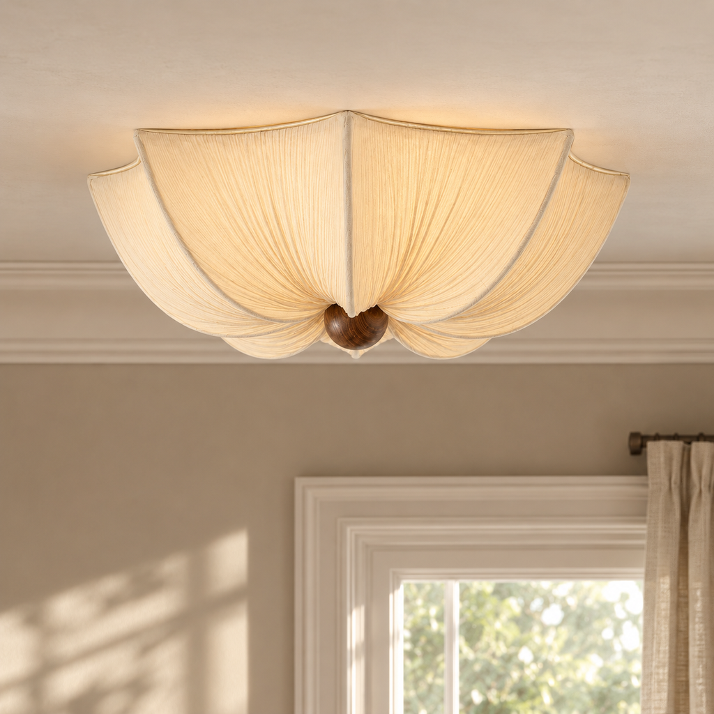 Cream Petal Fabric Ceiling Light - French Flower Semi-Flush Lamp for Living Room & Bedroom