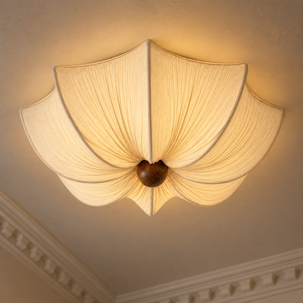 Cream Petal Fabric Ceiling Light - French Flower Semi-Flush Lamp for Living Room & Bedroom