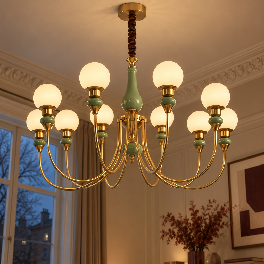 8-Light Globe Chandelier 100cm - Gold Remote Dimmable Dining Room Light