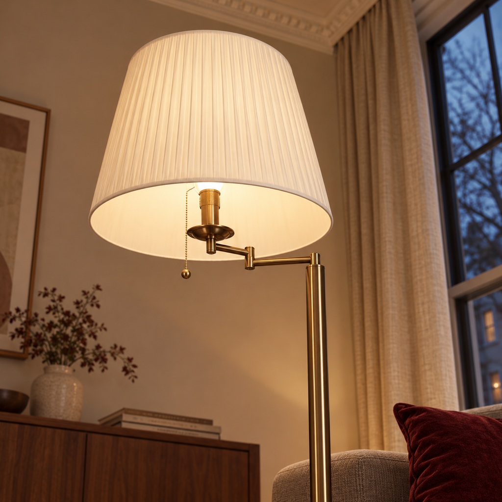 Retro Floor Lamp 160cm - Adjustable Fabric Shade Living Room Light