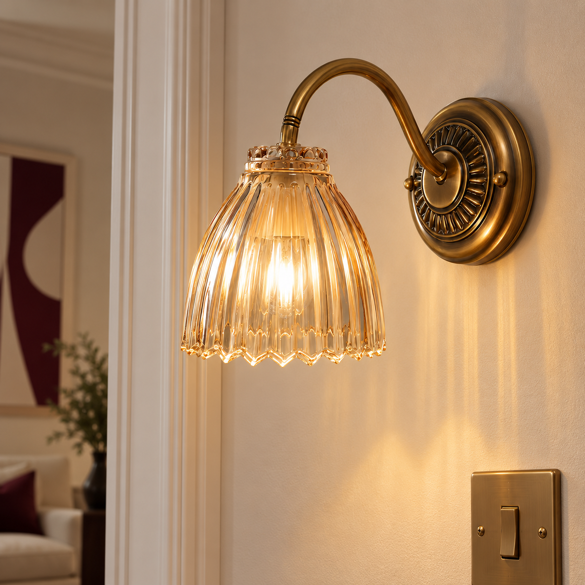 Amber Glass Lamp Shade 10cm - Ribbed Replacement Pendant Shade