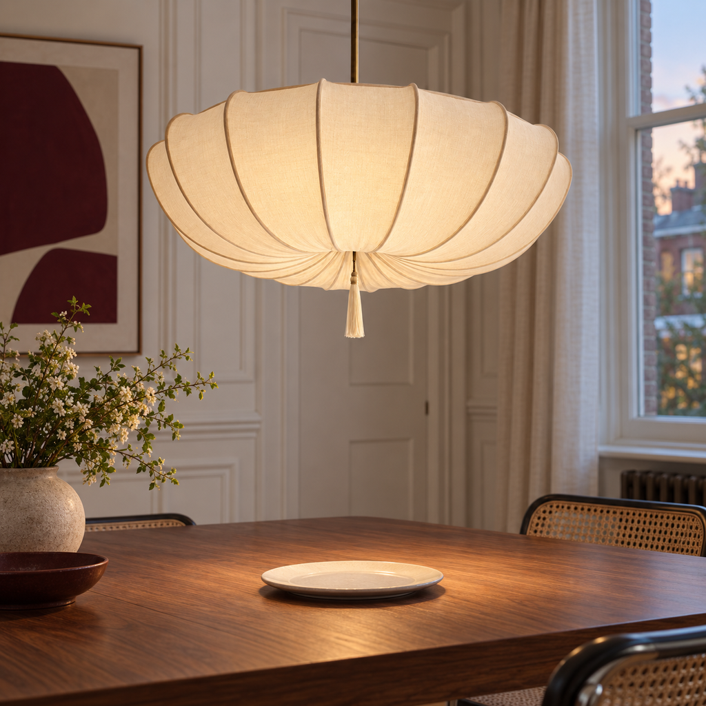 Wabi Sabi Fabric Pendant Light - Handmade Sculptural Chandelier for Dining Room & Restaurant