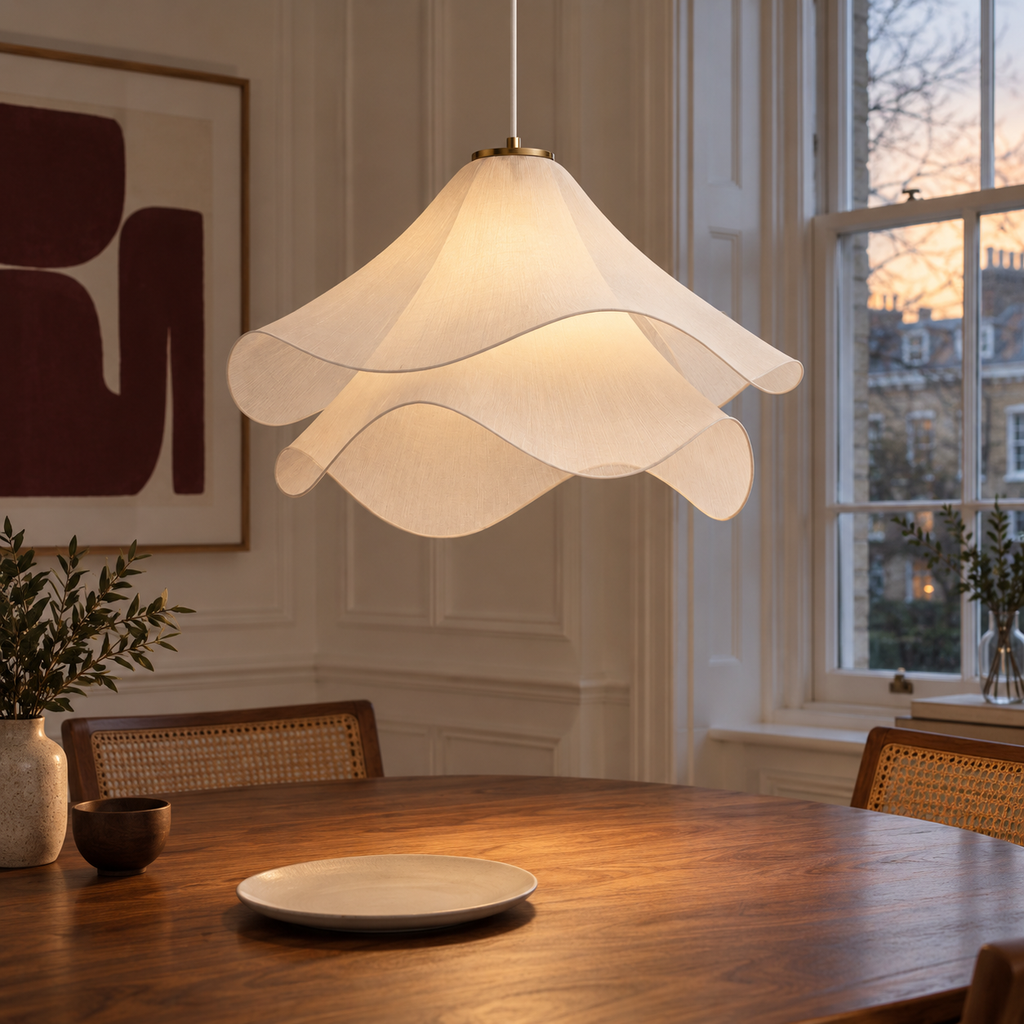 White Petal Pendant Light - Double-Layer Fabric Flower Chandelier for Dining Room & Bedroom