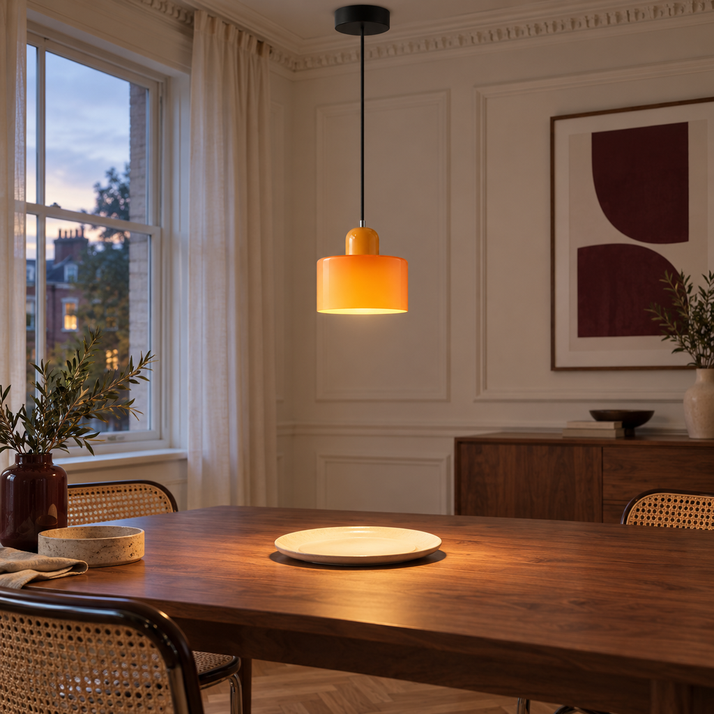 Small Glass Pendant Light 15cm - Modern Drum Bedside & Kitchen Light