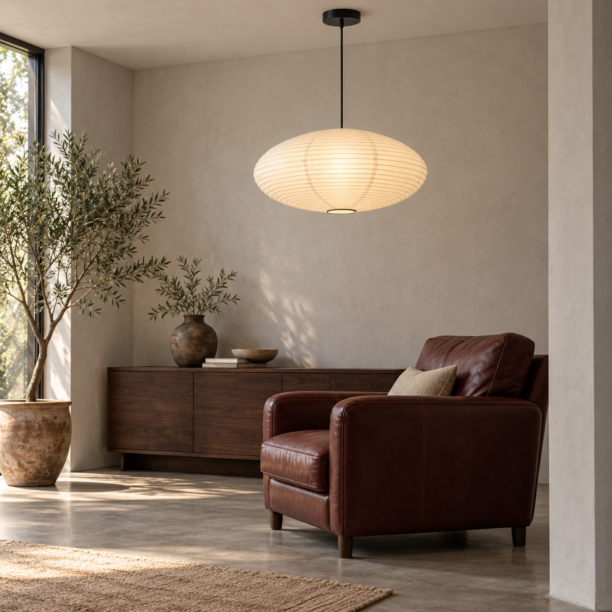 Oval Paper Pendant Light | Japanese Wabi-Sabi Lantern, 50 or 60 cm, White or Black Fitting