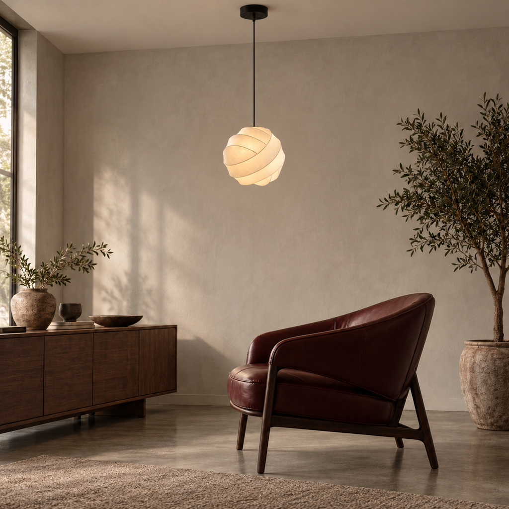 Wabi-Sabi Silk Pendant Light | Wrapped Ribbon Globe, 30, 40, 50 or 60 cm, Bulb Included
