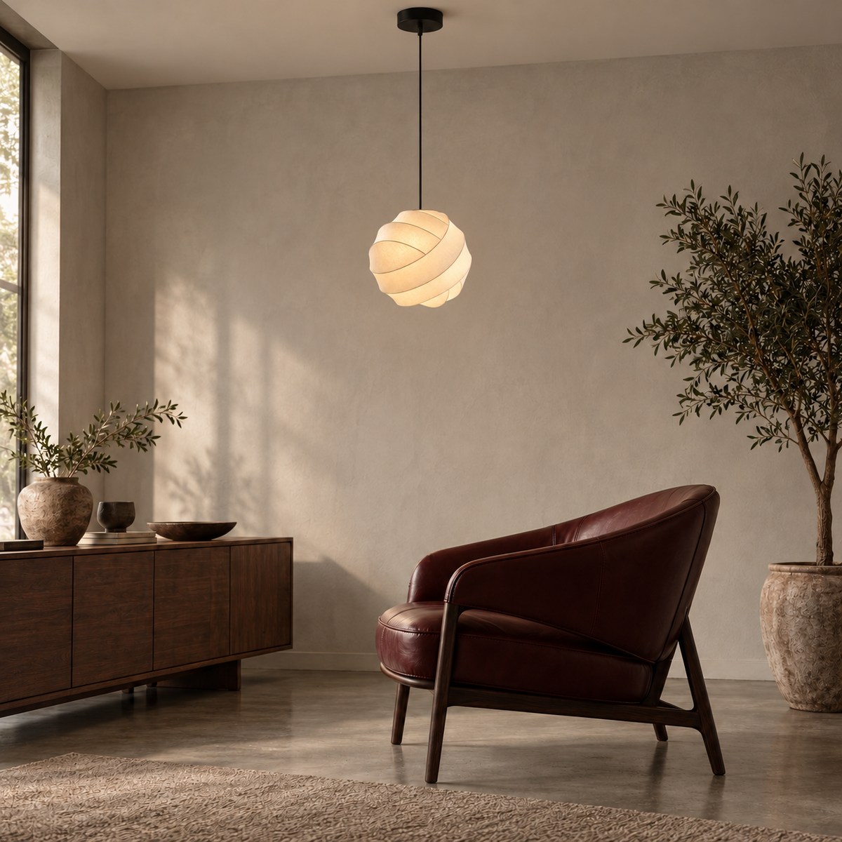 Wabi-Sabi Silk Pendant Light | Wrapped Ribbon Globe, 30, 40, 50 or 60 cm, Bulb Included