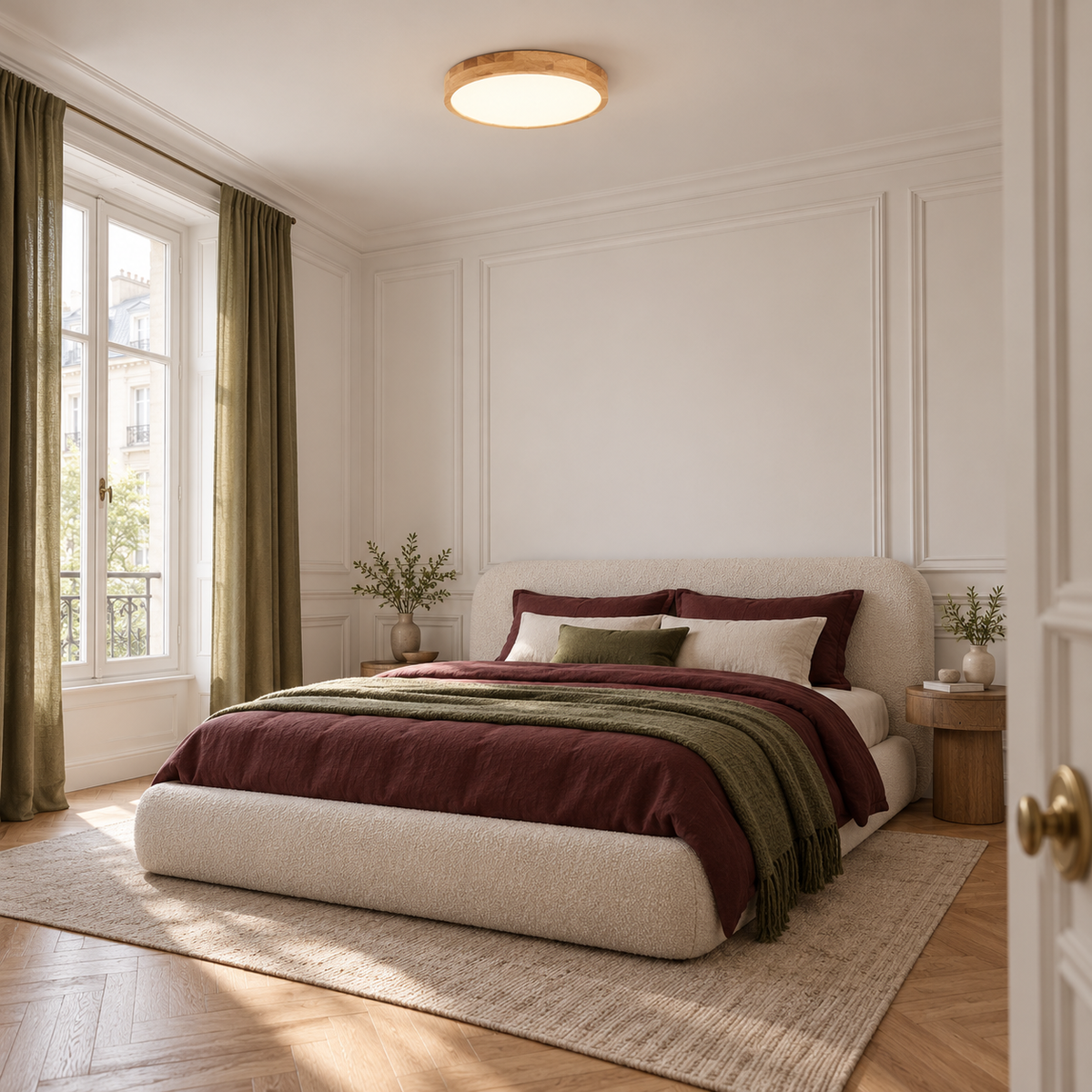 Wooden LED Flush Ceiling Light | Solid Wood Ring, 30 cm 18W or 40 cm 27W, Remote Option