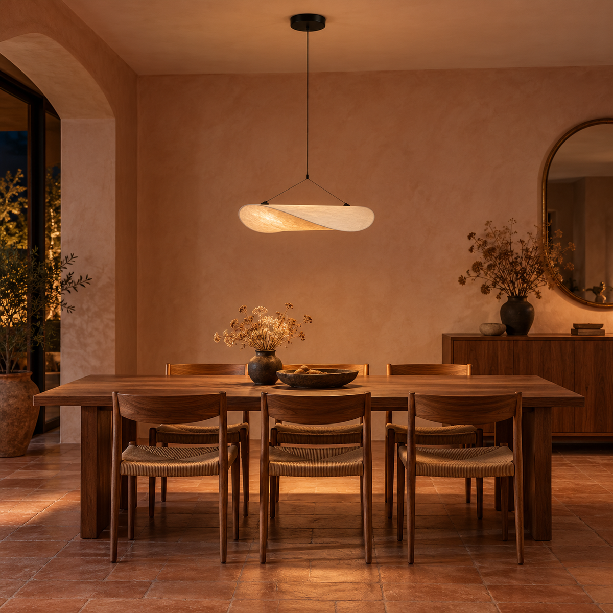 Wabi-Sabi Wave Pendant Light | Japandi Paper Shade, Integrated LED, 40, 50 or 60 cm