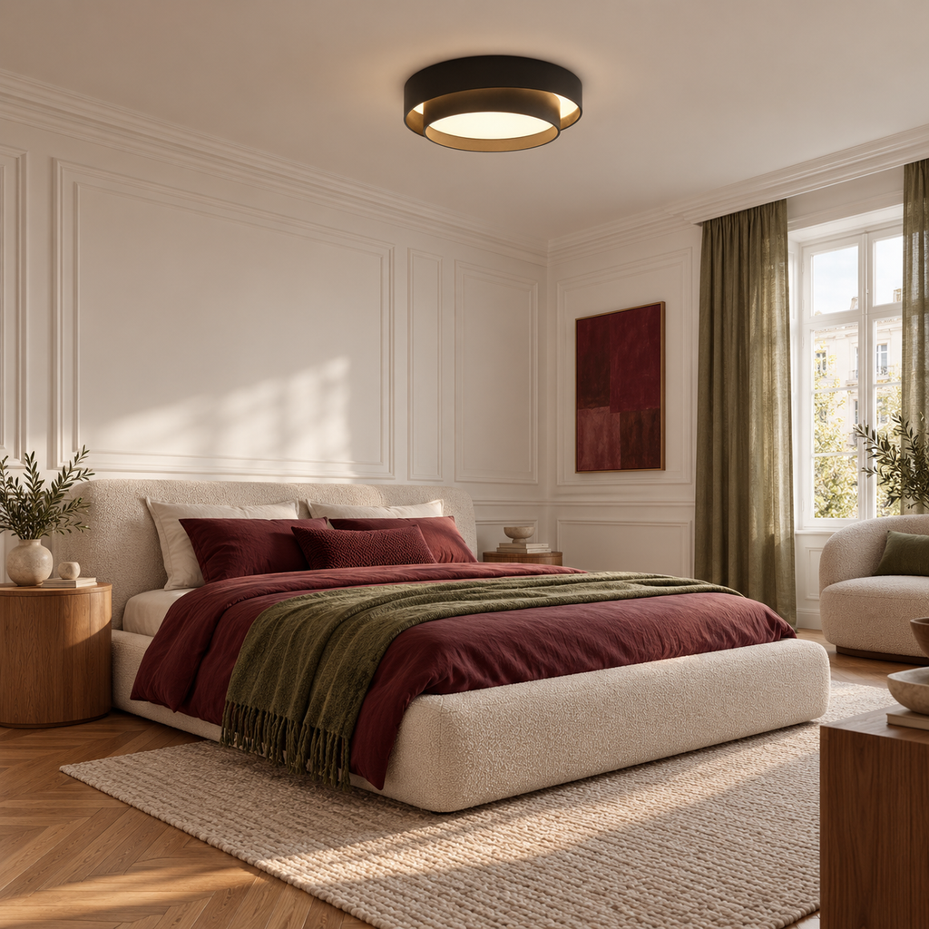 Round LED Flush Ceiling Light | Offset Double Ring, 40 or 50 cm, Black, Grey or White