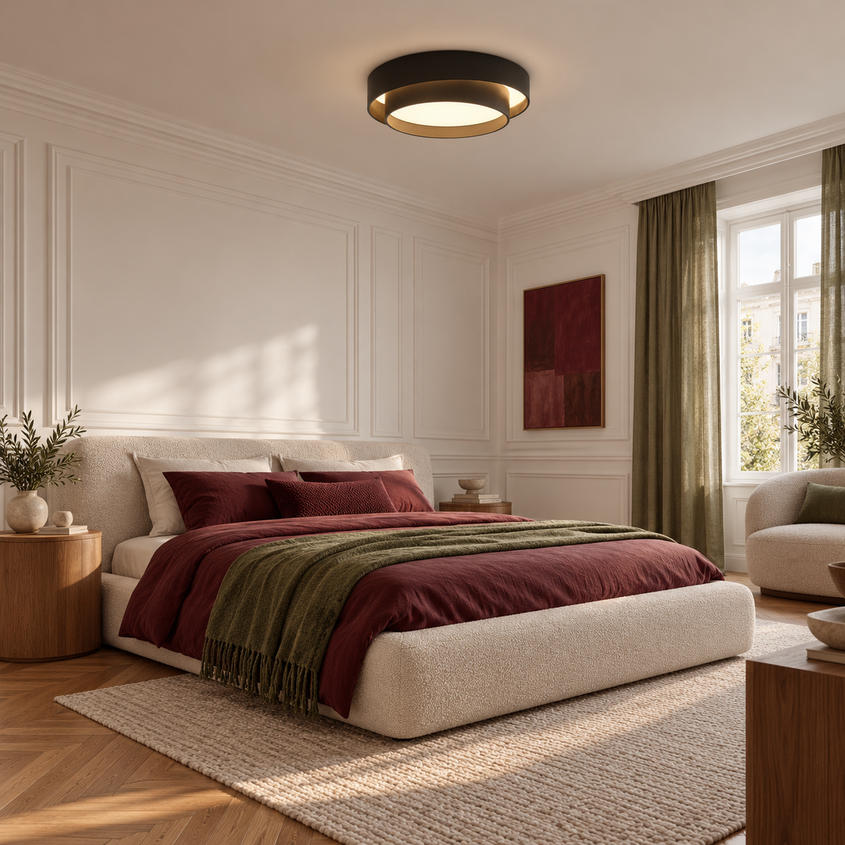 Round LED Flush Ceiling Light | Offset Double Ring, 40 or 50 cm, Black, Grey or White