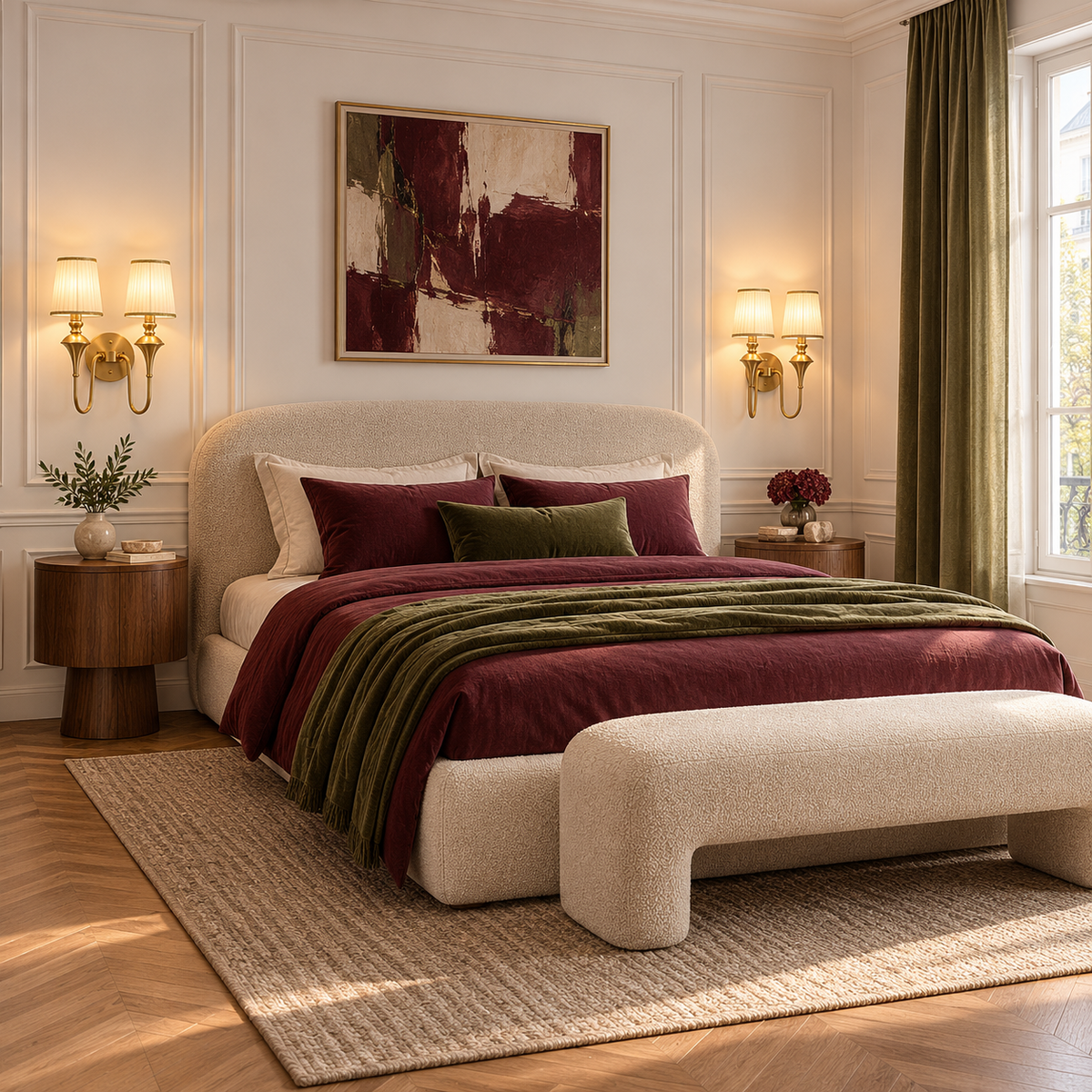 Brass Double Wall Light | Pleated Fabric Shades with Braided Trim, Twin E14, 38 x 46 cm