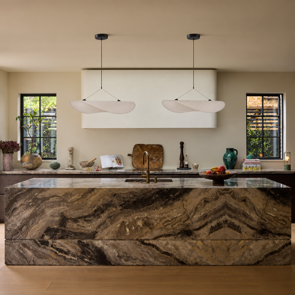 Wabi-Sabi Wave Pendant Light | Japandi Paper Shade, Integrated LED, 40, 50 or 60 cm