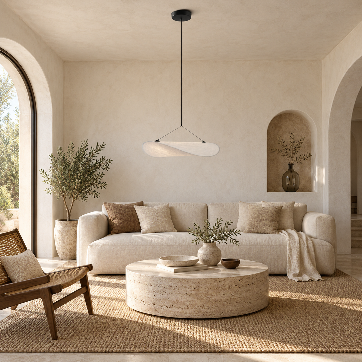 Wabi-Sabi Wave Pendant Light | Japandi Paper Shade, Integrated LED, 40, 50 or 60 cm
