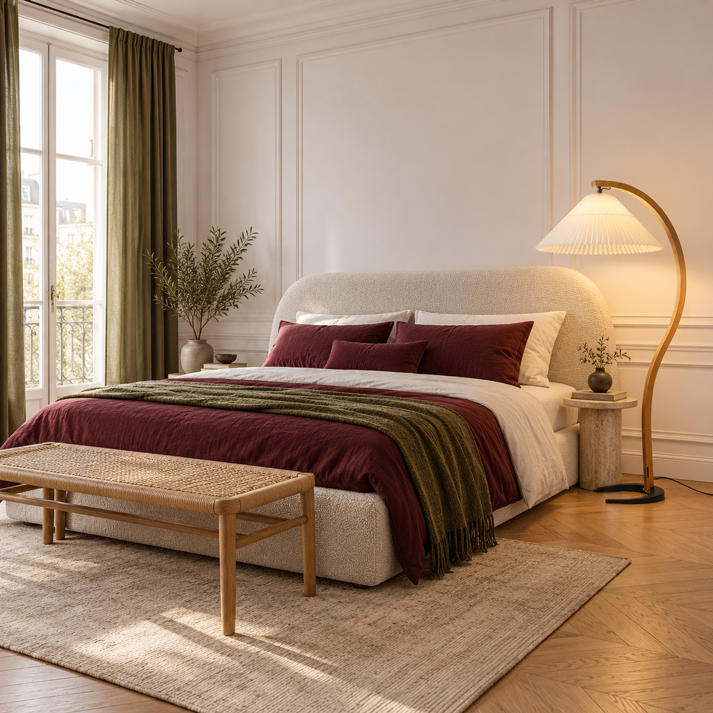 Pleated Arc Floor Lamp | Curved Beech Wood, 150 cm, White, Beige or Coffee Shade, Bulb Included