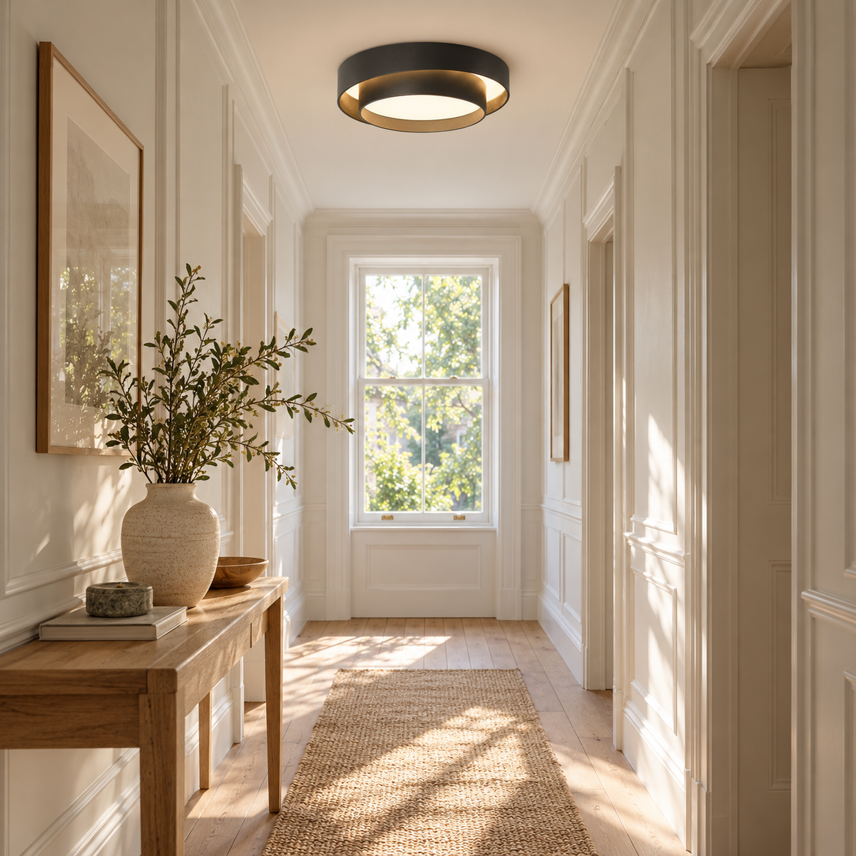Round LED Flush Ceiling Light | Offset Double Ring, 40 or 50 cm, Black, Grey or White