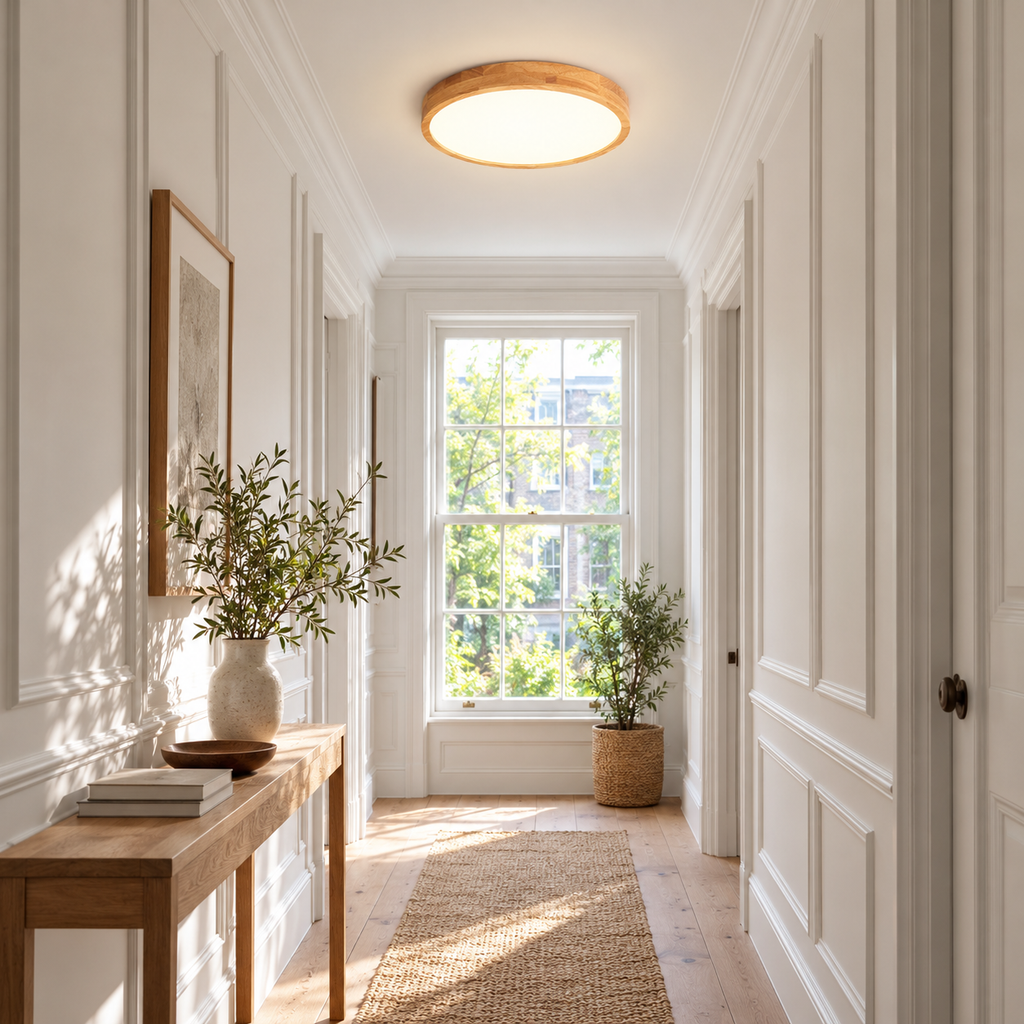 Wooden LED Flush Ceiling Light | Solid Wood Ring, 30 cm 18W or 40 cm 27W, Remote Option