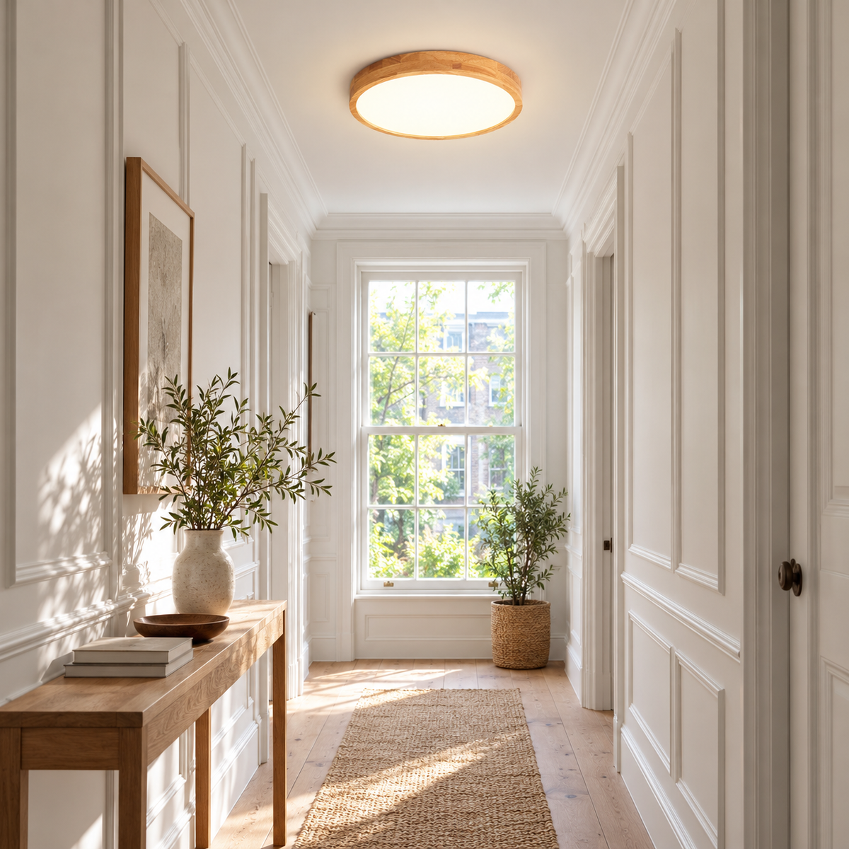 Wooden LED Flush Ceiling Light | Solid Wood Ring, 30 cm 18W or 40 cm 27W, Remote Option