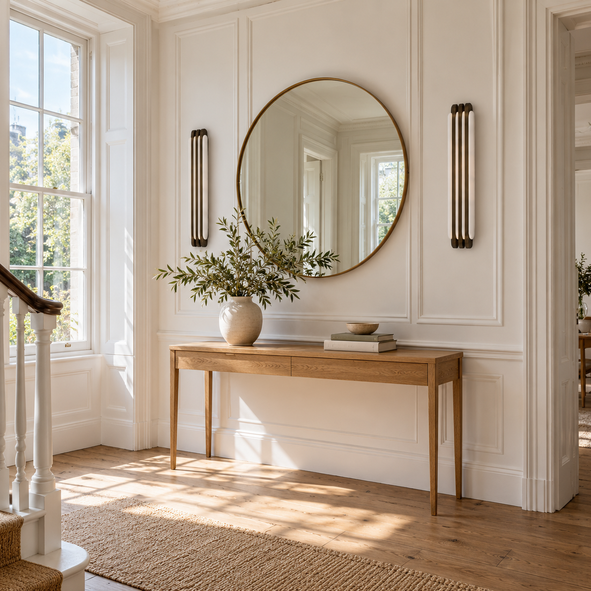 Alabaster & Antique Brass Wall Light | Three-Fin LED Column, Warm White, 35 or 60 cm