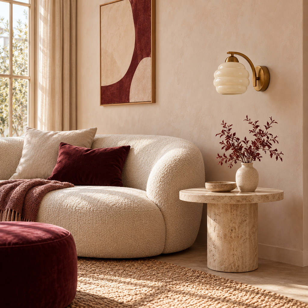 Beehive Glass Wall Light | Cream or White Ribbed Opal Shade, Bronze Arm, Pull Switch Option