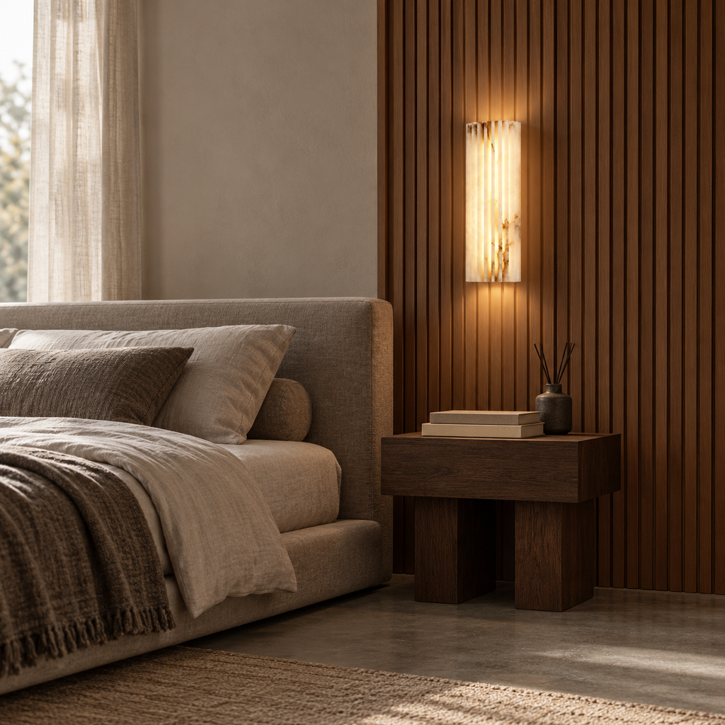 Fluted Alabaster Wall Light | Natural Stone Column, LED Included, 30 or 45 cm Tall