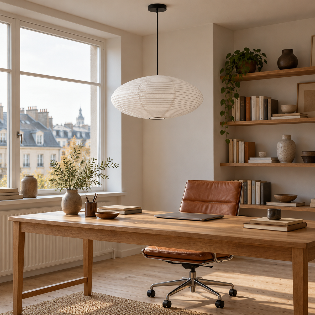 Oval Paper Pendant Light | Japanese Wabi-Sabi Lantern, 50 or 60 cm, White or Black Fitting