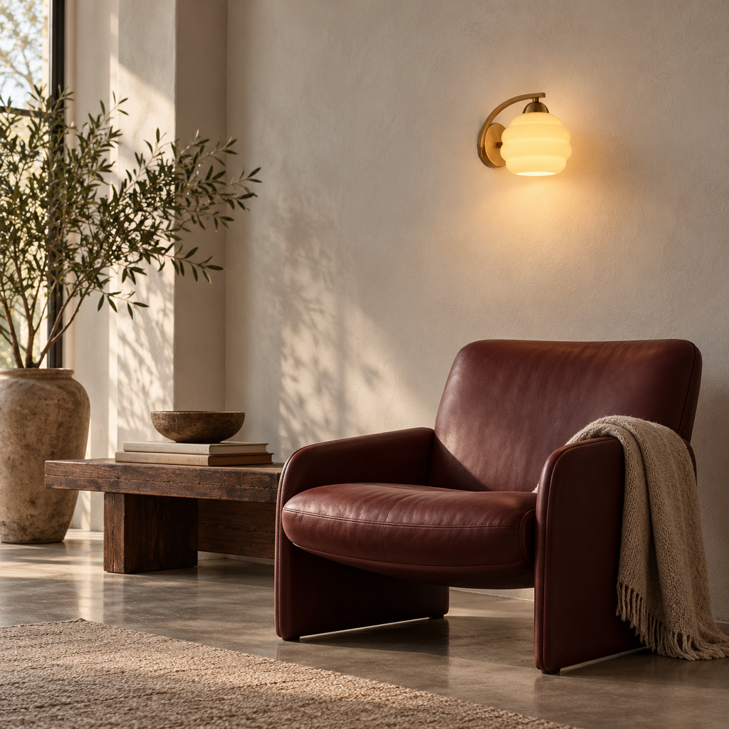 Beehive Glass Wall Light | Cream or White Ribbed Opal Shade, Bronze Arm, Pull Switch Option