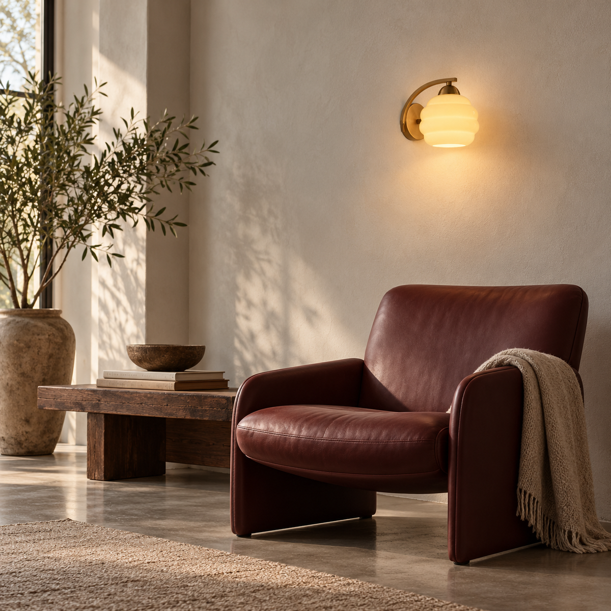 Beehive Glass Wall Light | Cream or White Ribbed Opal Shade, Bronze Arm, Pull Switch Option