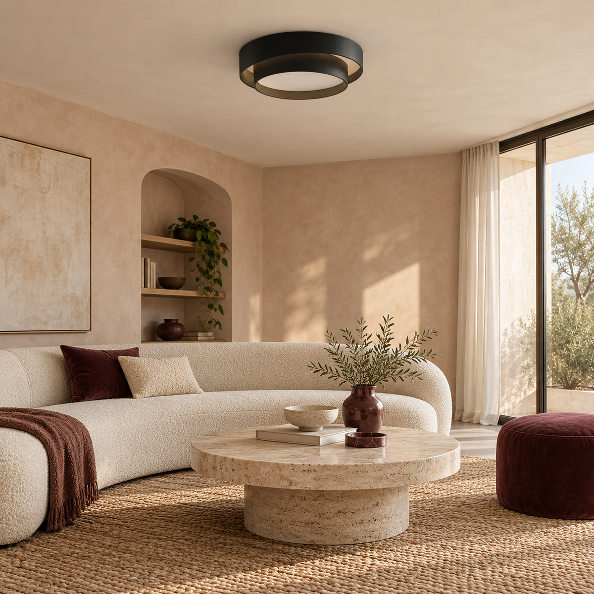 Round LED Flush Ceiling Light | Offset Double Ring, 40 or 50 cm, Black, Grey or White