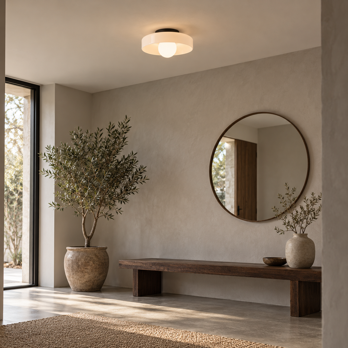 Coloured Glass Flush Ceiling Light | Tinted Glass Disc, 25 cm, Brown, White, Green or Yellow