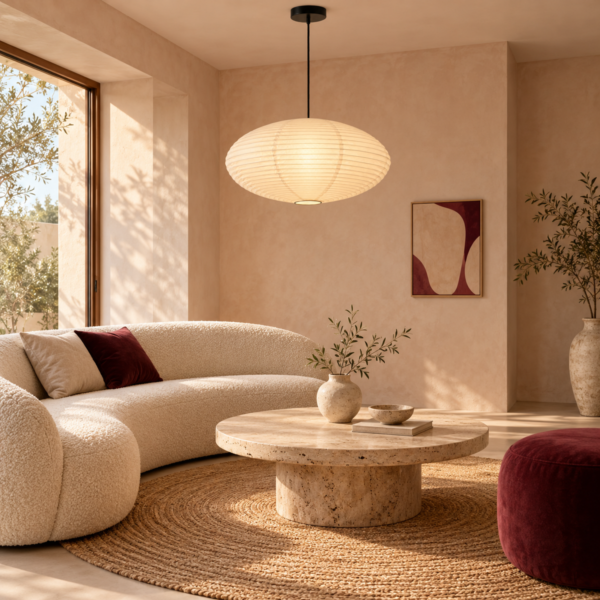 Oval Paper Pendant Light | Japanese Wabi-Sabi Lantern, 50 or 60 cm, White or Black Fitting