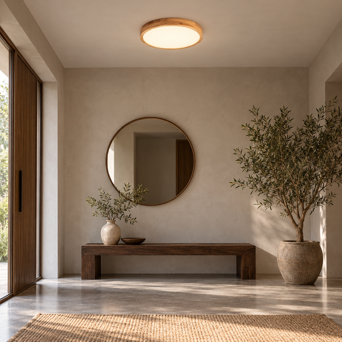 Wooden LED Flush Ceiling Light | Solid Wood Ring, 30 cm 18W or 40 cm 27W, Remote Option
