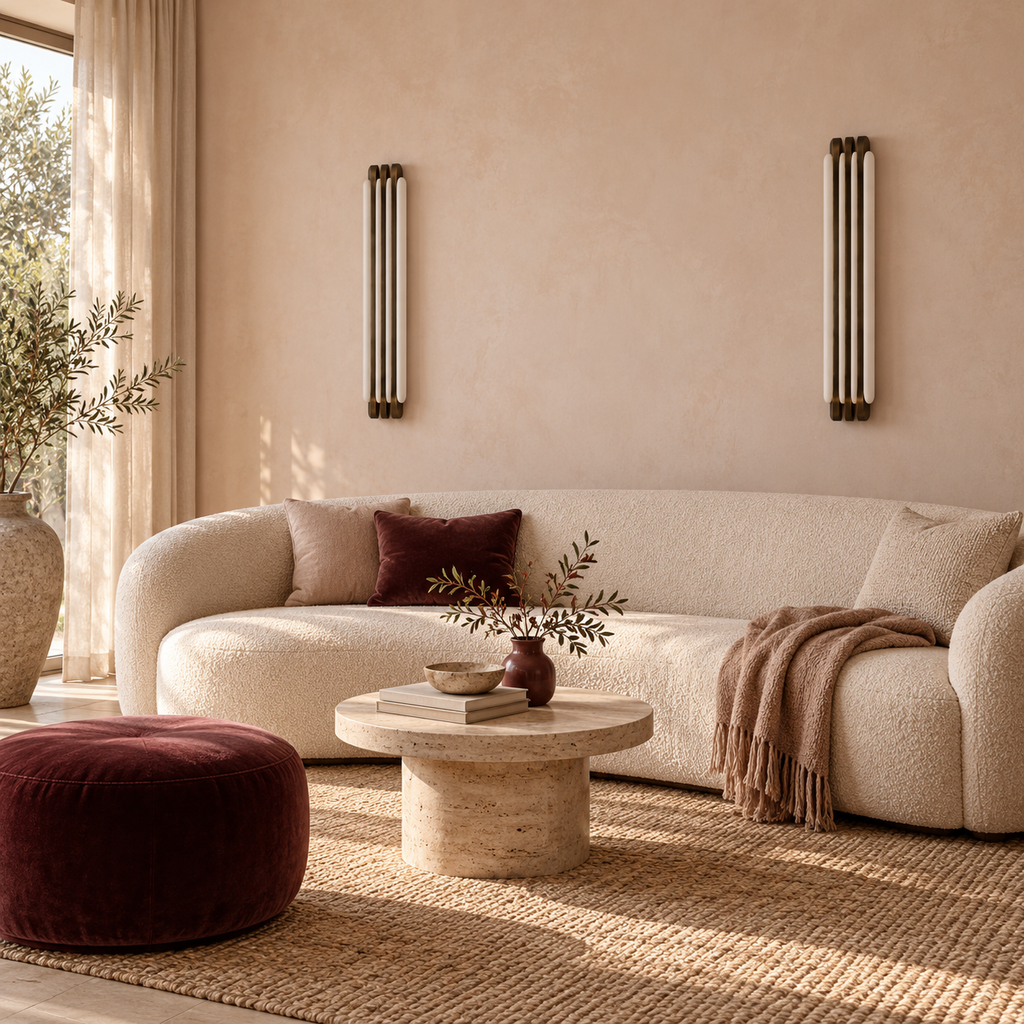 Alabaster & Antique Brass Wall Light | Three-Fin LED Column, Warm White, 35 or 60 cm