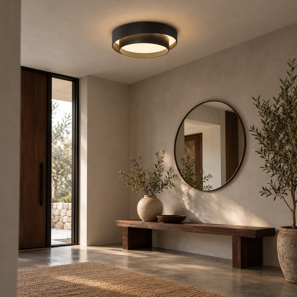 Round LED Flush Ceiling Light | Offset Double Ring, 40 or 50 cm, Black, Grey or White