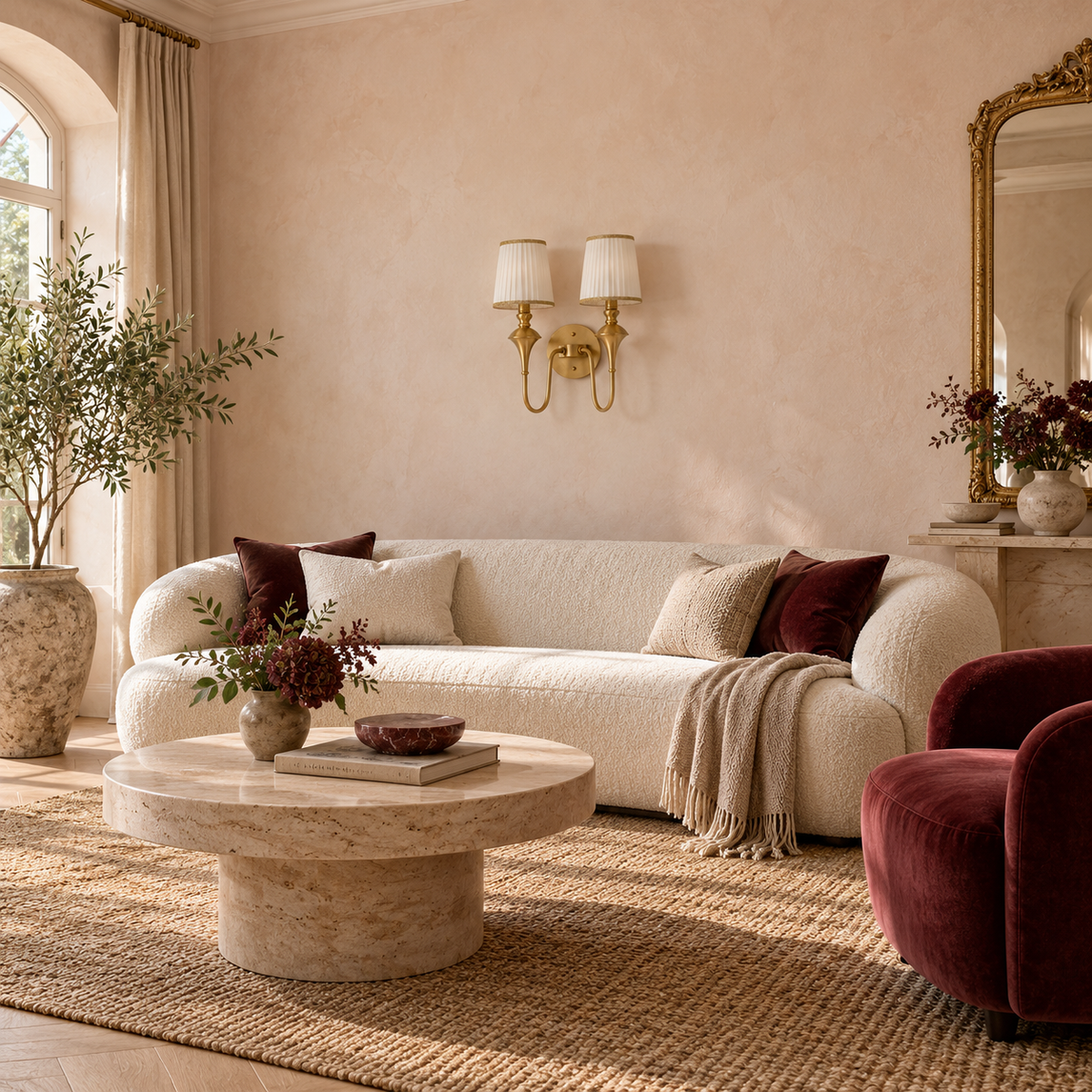Brass Double Wall Light | Pleated Fabric Shades with Braided Trim, Twin E14, 38 x 46 cm