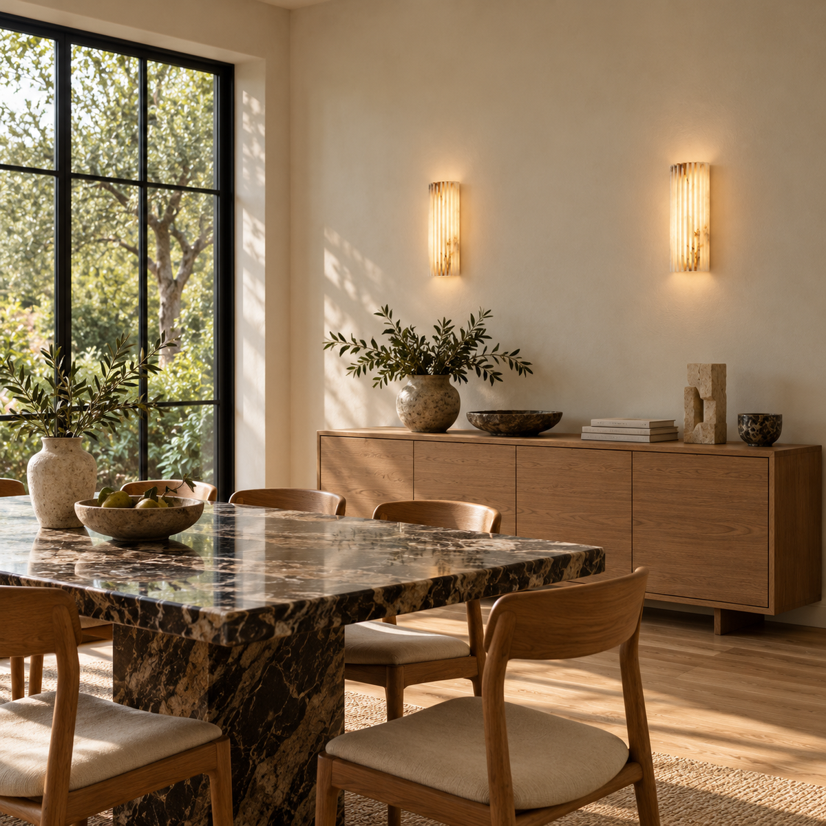 Fluted Alabaster Wall Light | Natural Stone Column, LED Included, 30 or 45 cm Tall