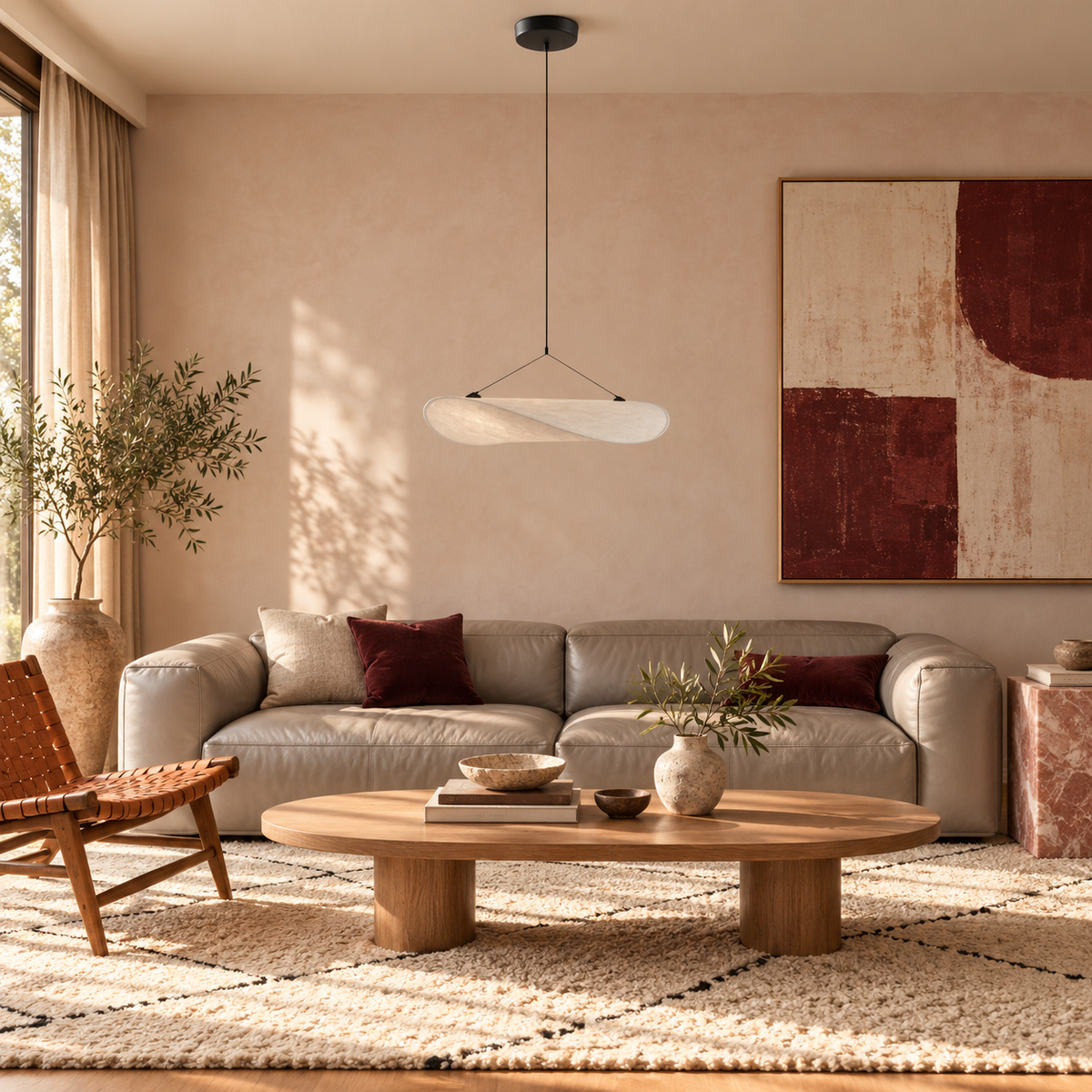 Wabi-Sabi Wave Pendant Light | Japandi Paper Shade, Integrated LED, 40, 50 or 60 cm