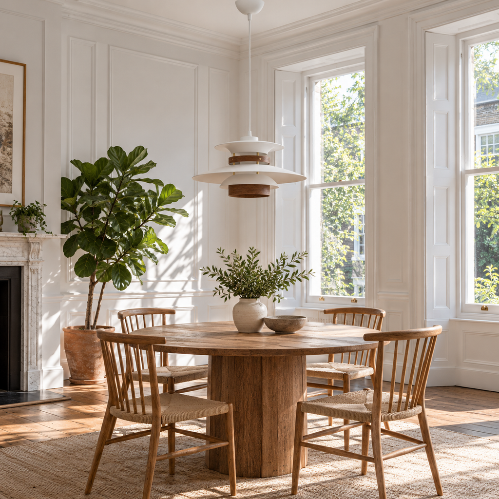 Layered Pendant Light | Danish-Style Tiers with Wood Bands, 35 or 42 cm, White, Cream or Black