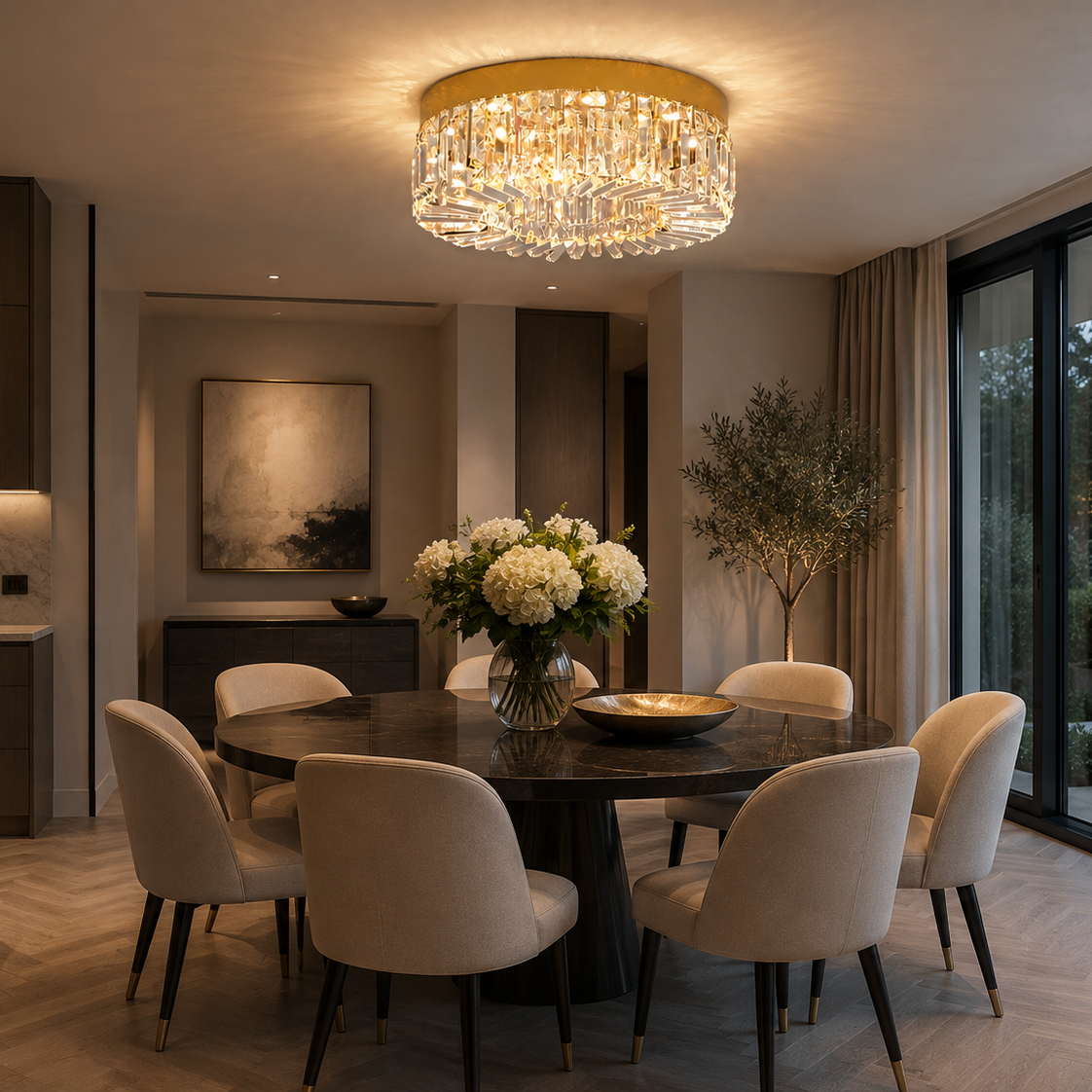 Crystal Chandelier - Luxury Flush Ceiling Light