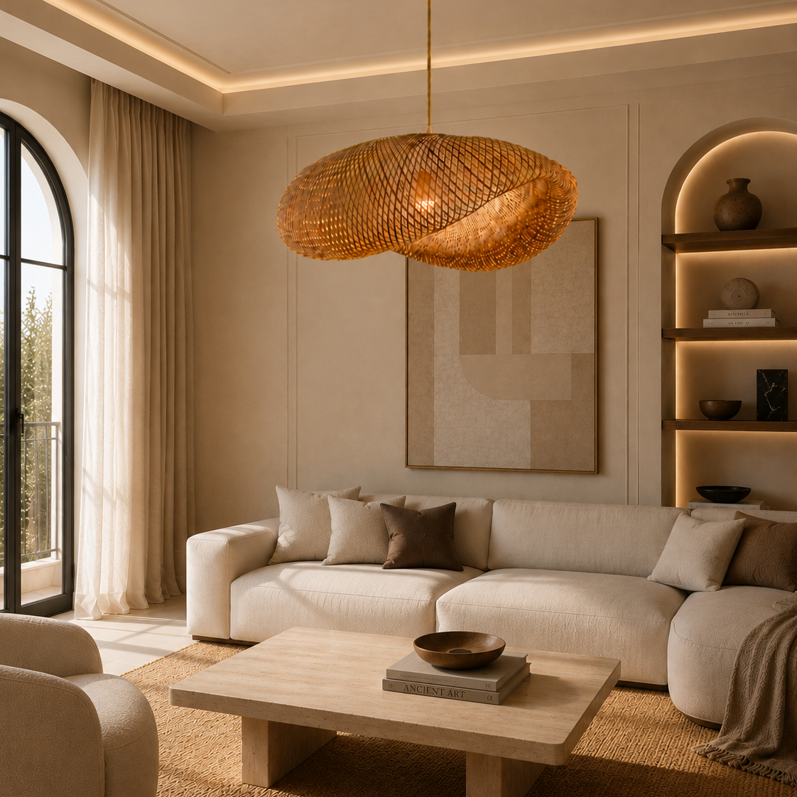 Bamboo Pendant Light - Hand-Woven Rattan Shade