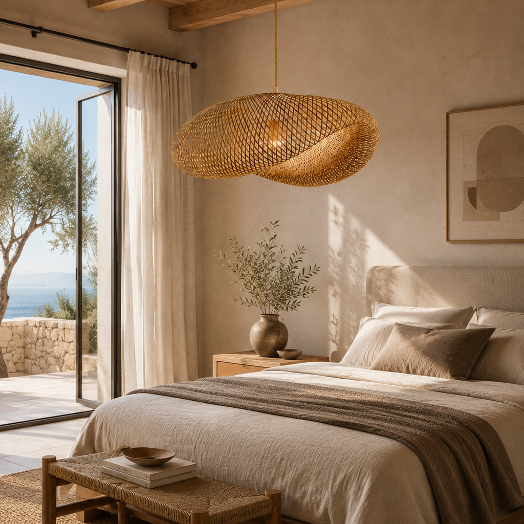 Bamboo Pendant Light - Hand-Woven Rattan Shade