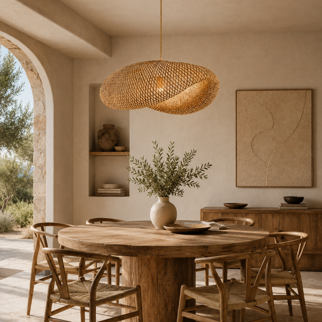 Bamboo Pendant Light - Hand-Woven Rattan Shade