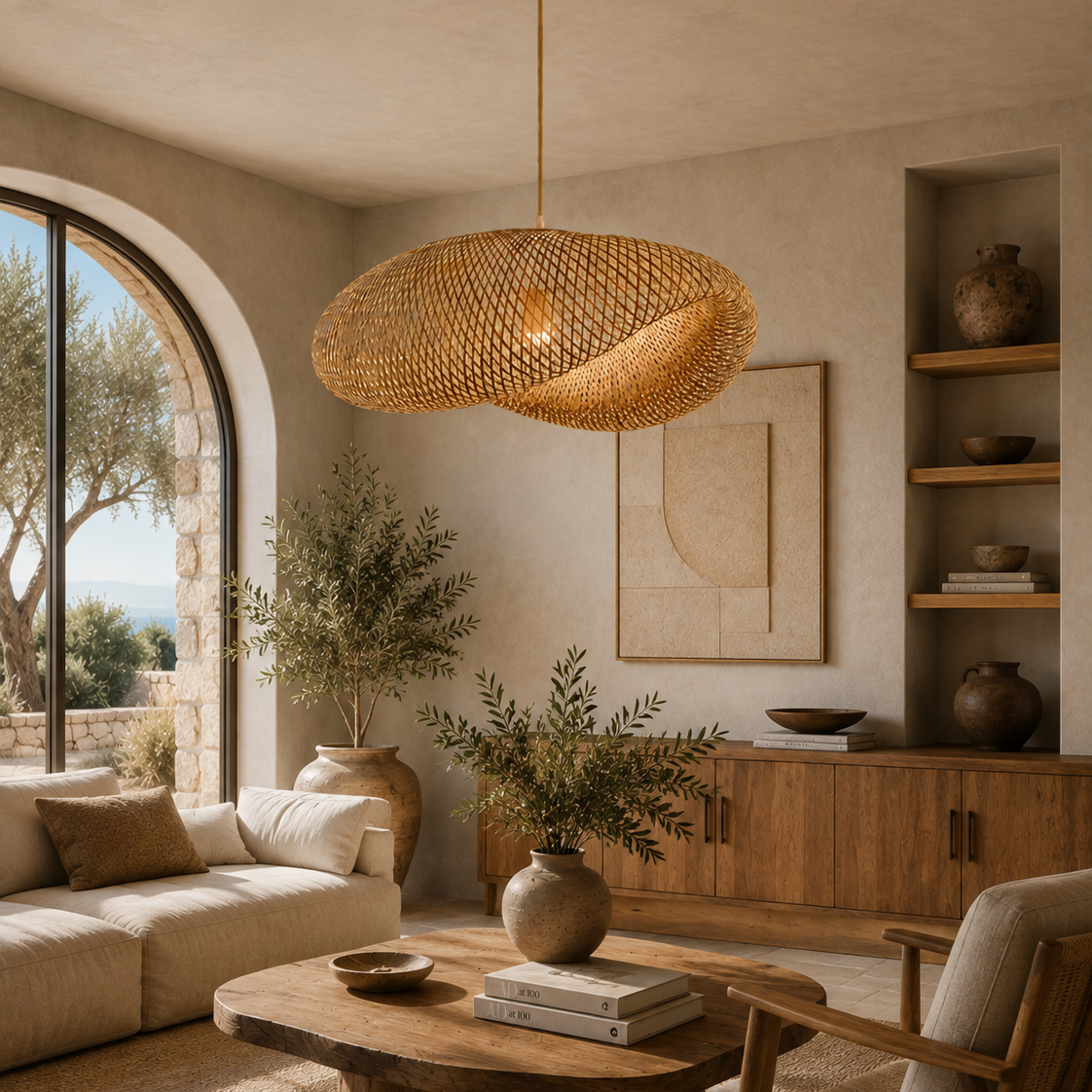 Bamboo Pendant Light - Hand-Woven Rattan Shade