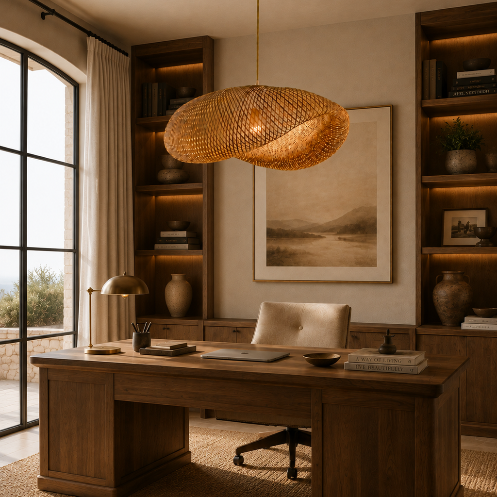 Bamboo Pendant Light - Hand-Woven Rattan Shade